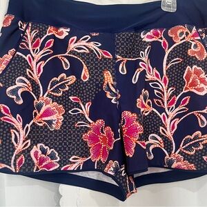 Lands' End Navy Athletic Shorts with Pink & Coral Floral Print